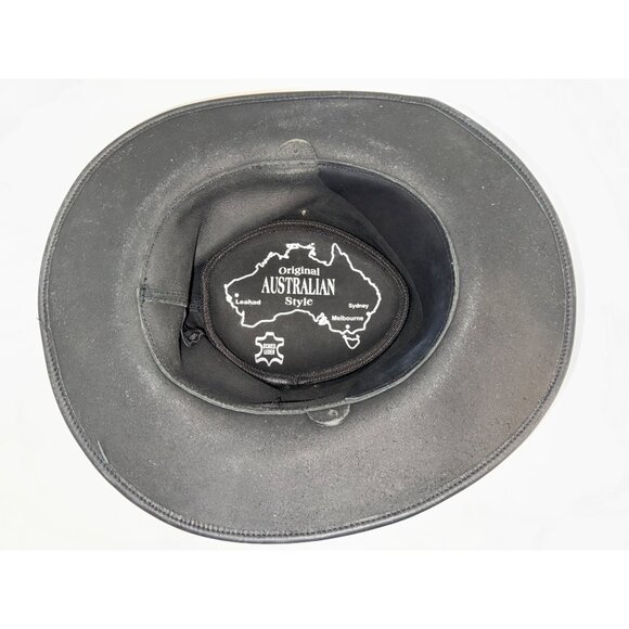 Original Australian Style Mens Hat Black Leather Sz M Aussie Outback Bush Casual - Picture 5 of 12